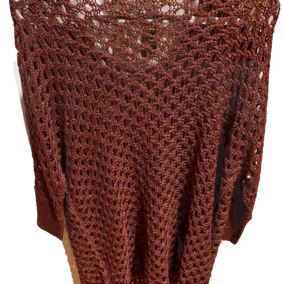 Simply Noelle NWT open weave brown sequined crocheted dolman sleeve sweater, S/M - Picture 2 of 3